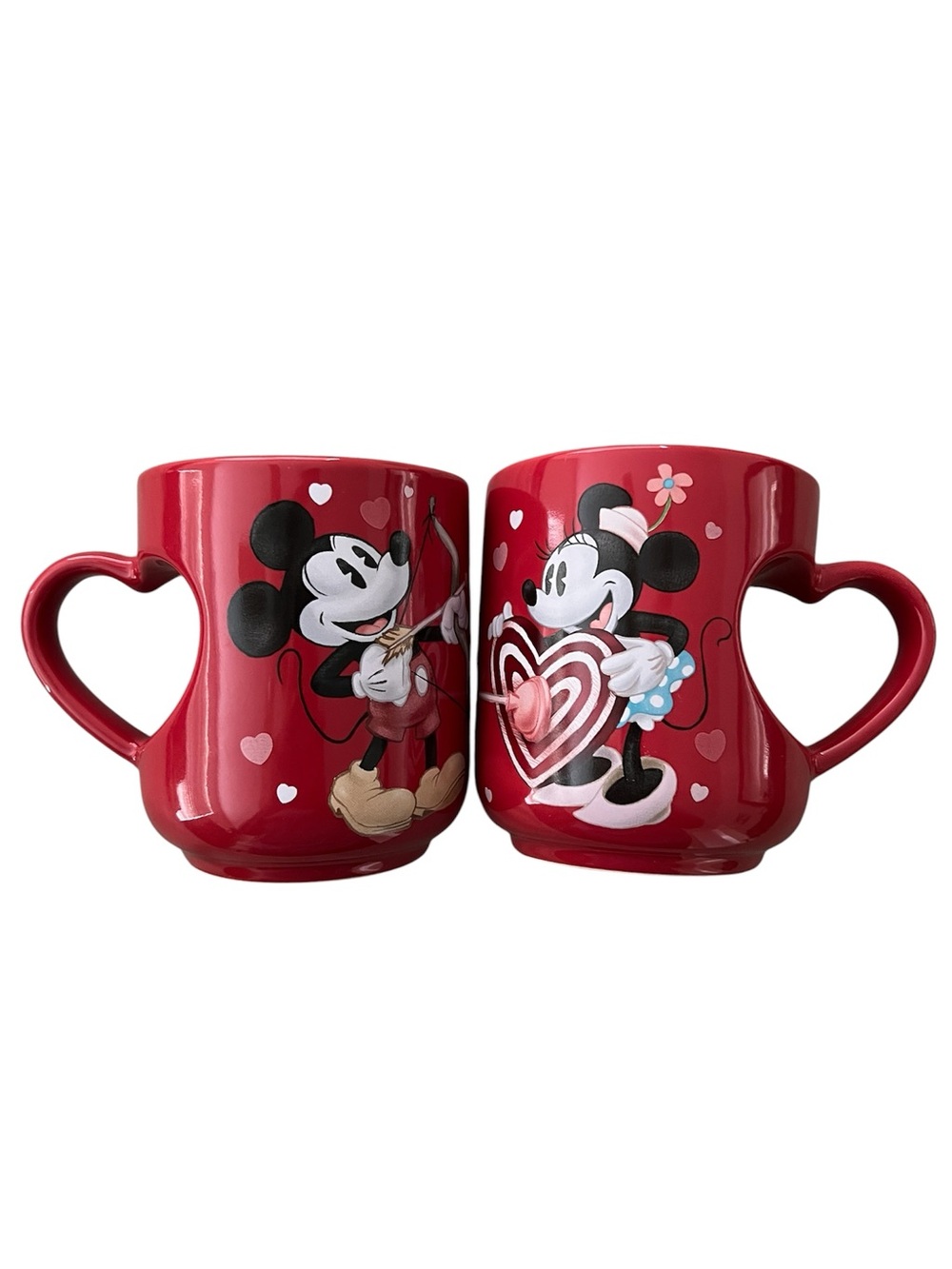 Disney Store Mickey & Minnie “His and Hers” Heart-Handle Ceramic Mug Pair